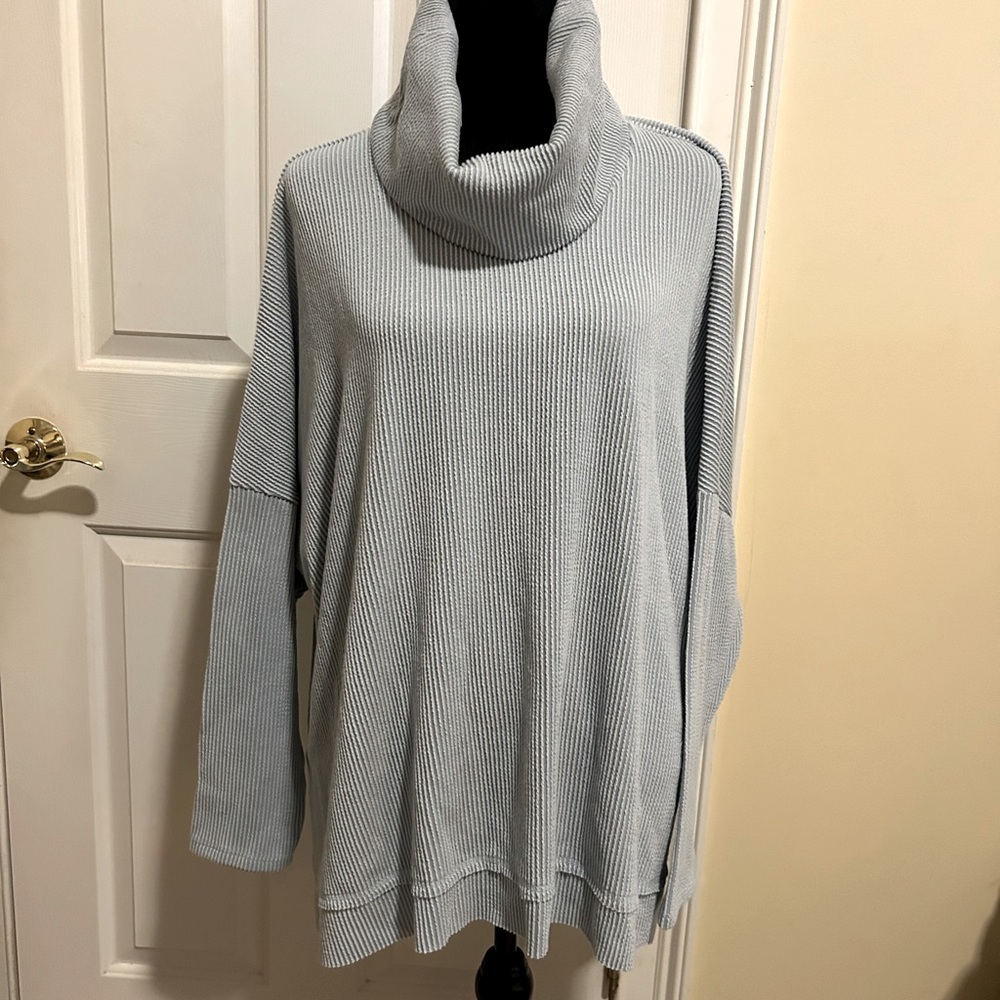 Grey XXL Hi-Lo Cowl Neck Waffle Sweater! Brand new with tags!